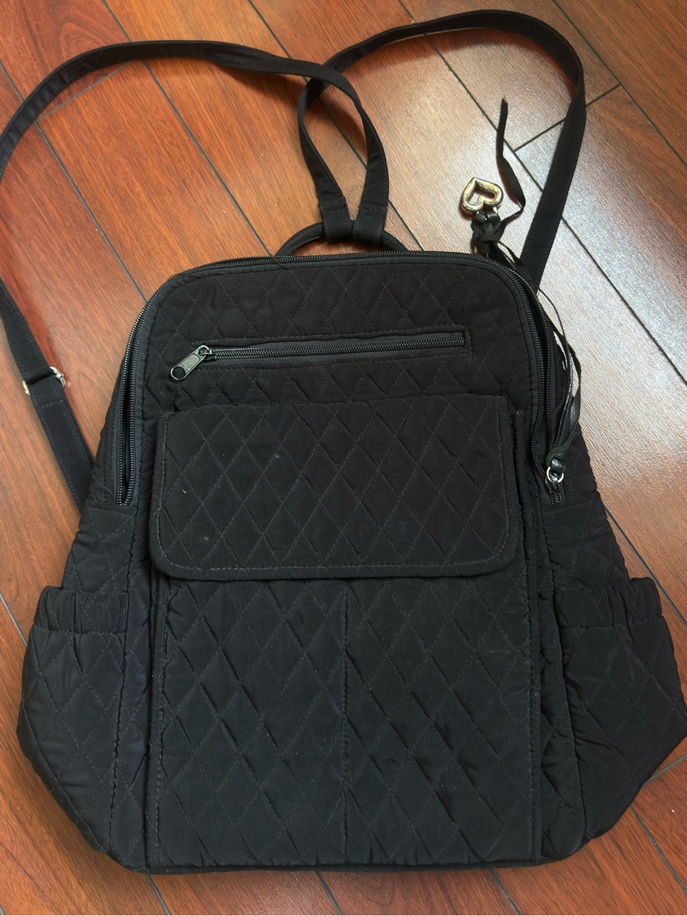 Vera Bradley Quilted Black Backpack with Front Flap Pocket